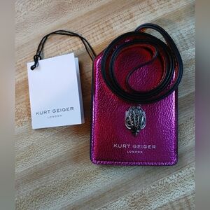 Kurt Geiger Pink Metallic Lanyard Card Holder New with tags and gift box.